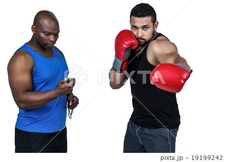 Boxing coach with his fighter Boxing coach with his fighter 19199242