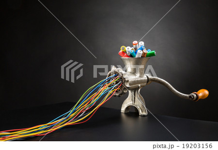 Mincing machine is grinding batteries 19203156