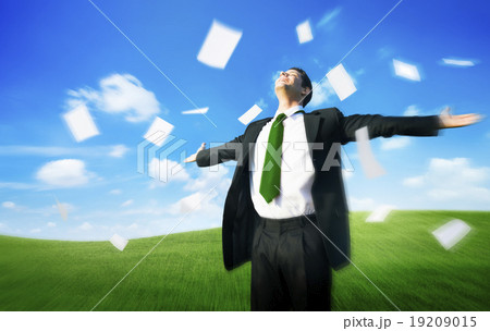 Business Businessman Documents Throwing Happiness Concept 19209015