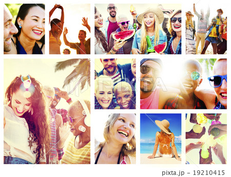 Collage Diverse Faces Summer Beach People Concept 19210415