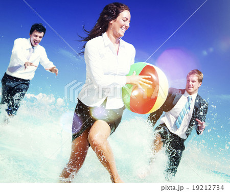 Business People Fun Playing Beach Travel Concept Business People Fun Playing Beach Travel Concept 19212734