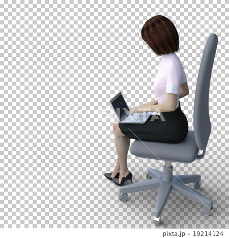 パソコンを使う女性　perming3DCGイラスト素材 19214124
