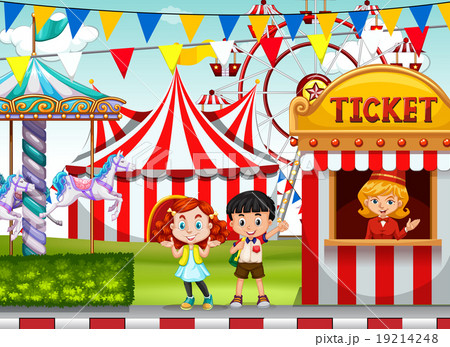 Children at the circus ticket booth 19214248
