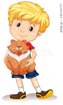 Cute Boy With A Fat Catのイラスト素材