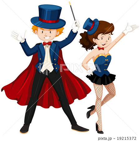 Magician and his assistant in blue outfit 19215372