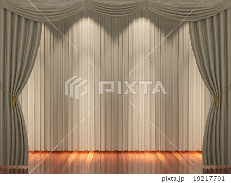 Stage with light brown curtains and spotlight. Stage with light brown curtains and spotlight. 19217701