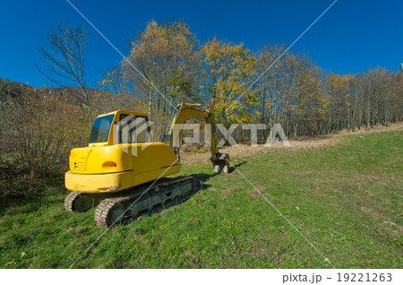 Excavator in a meadow Excavator in a meadow 19221263