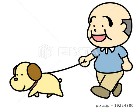 犬と散歩するおじさんのイラスト素材