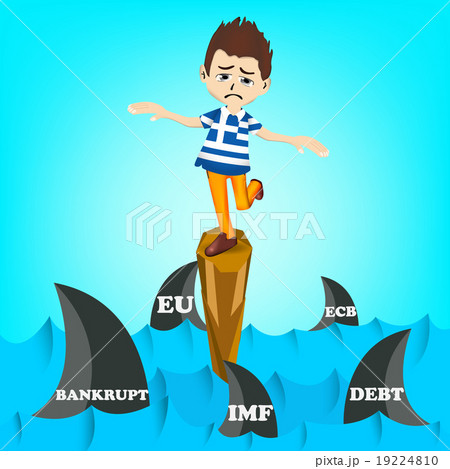 Greece man character on standing on cliff in risk 19224810