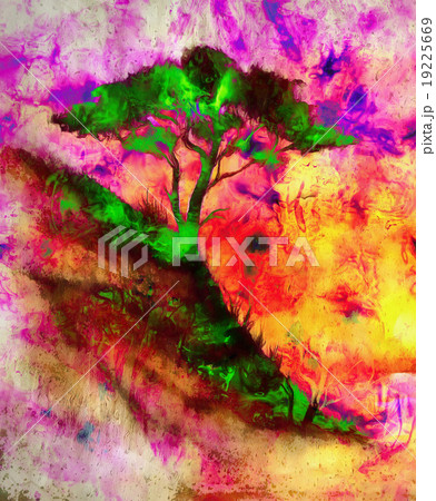 Painting sunset, sea and tree, wallpaper landscape 19225669