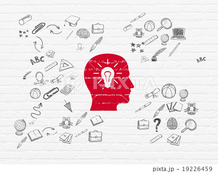 Learning concept: Head With Light Bulb on wall 19226459