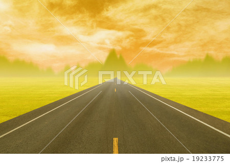 asphalt road through the field at sunset 19233775