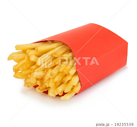 Potatoes fries in a red carton box. Fast Food. 19235539