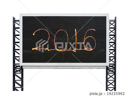 2016 Happy new year firework on large sign board 19235962