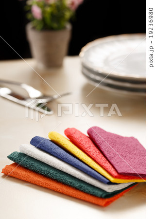 Still life with colorful paper table napkins 19236980