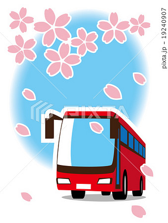 桜 バスで観光のイラスト素材