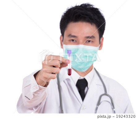 doctor in mask research a medical test glass with blood doctor in mask research a medical test glass with blood 19243320