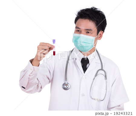 doctor in mask research a medical test glass with blood doctor in mask research a medical test glass with blood 19243321