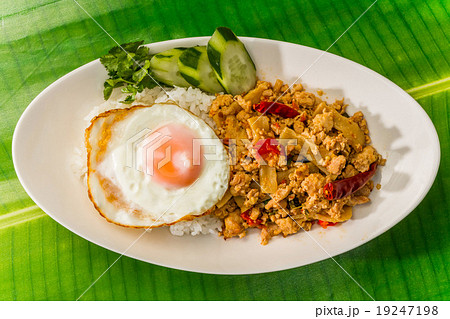 ガパオライス　タイのグルメ　 Phad Bai Gaprao Gai Sap Thai dish 19247198