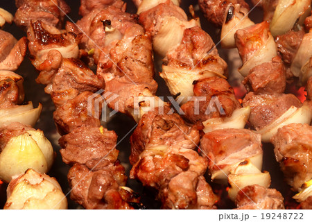 Meat slices prepare on fire Meat slices prepare on fire 19248722