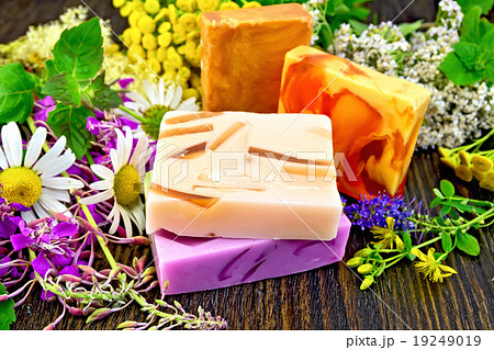 Soap homemade with flowers on board 19249019