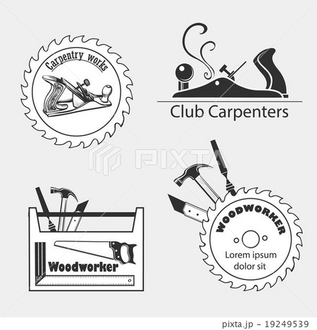 Carpentry works icons flat set with tools 19249539