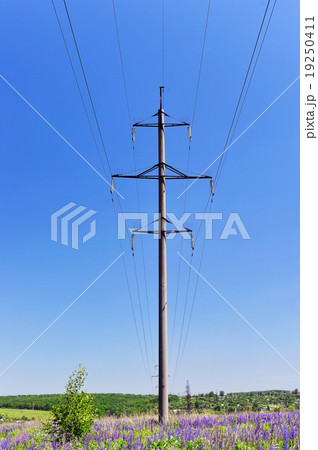 High-voltage electric pole with wires  19250411