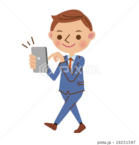 歩きスマホをするビジネスマンのイラスト素材