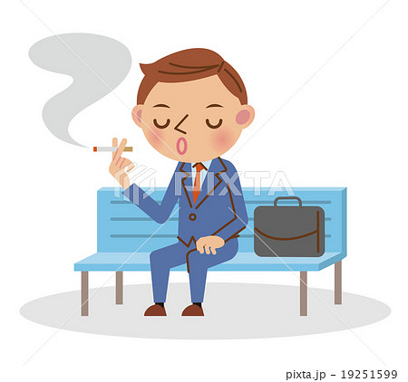 ベンチに座ってたばこを吸うビジネスマンのイラスト素材