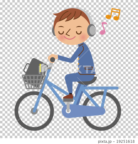 Junior high school students and high school students listening to music while riding a bicycle 19251618