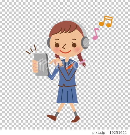 スマートフォンで音楽を聴きながら歩く女子中学生・高校生(セーラー服) スマートフォンで音楽を聴きながら歩く女子中学生・高校生(セーラー服) 19251621