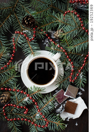 Christmas still life cup of coffee and chocolate Christmas still life cup of coffee and chocolate 19252369