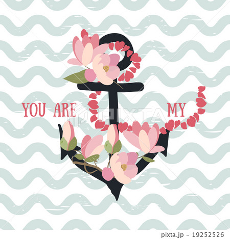 Vector background  flowers magnolia and anchor  19252526