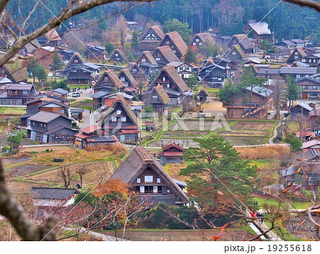 aerial view of Shirakawa-go, Gifu, Japan. 19255618