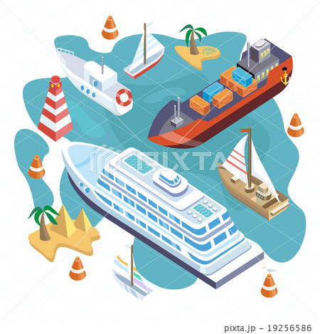 Isometric Set Ships. Sea Transport 19256586