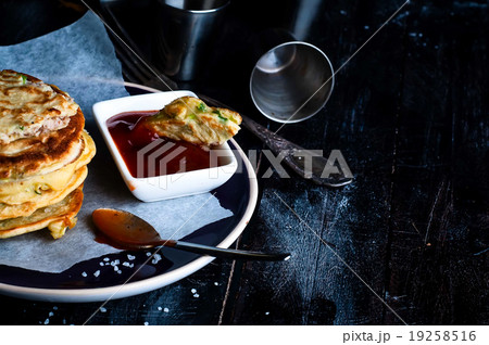 Tasty pancakes served in the plate 19258516