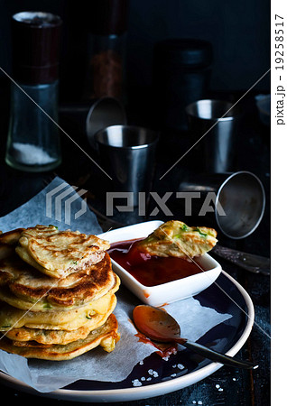 Tasty pancakes served in the plate 19258517