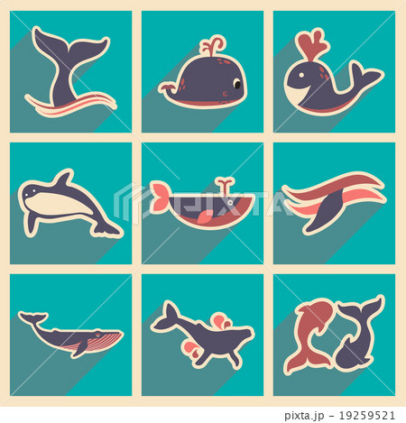 Set flat icons with long shadow whales 19259521