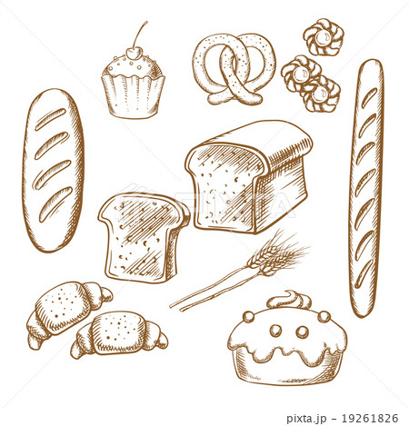 Bakery sketch icons with bread and pastry 19261826