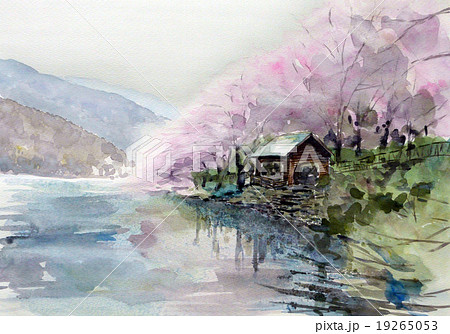 庄川の桜　スケッチ画 19265053