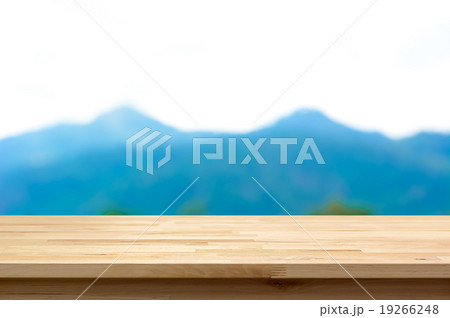 Wood table top on blur mountain background 19266248