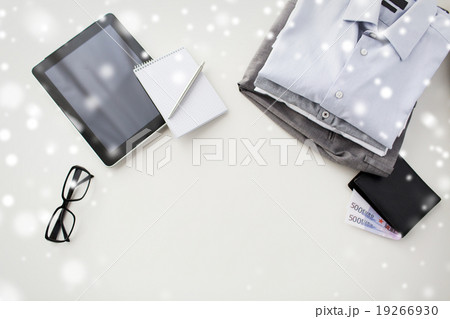 close up of formal clothes and personal stuff close up of formal clothes and personal stuff 19266930