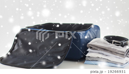 close up of business travel bag and clothes close up of business travel bag and clothes 19266931
