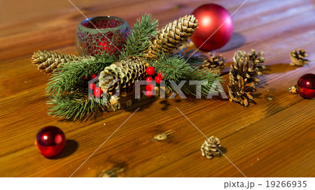 christmas fir branch decoration and candle lantern 19266935