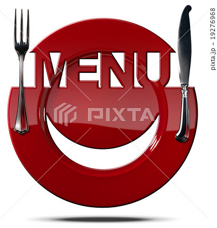 Happy Smiley Face on Red Plate Menu 19276968