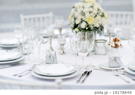 Table set for an event party or wedding reception Table set for an event party or wedding reception 19278649