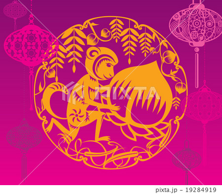 Year of Monkey on purple background with Lanterns Year of Monkey on purple background with Lanterns 19284919