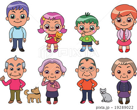 二組のおじいちゃんとおばあちゃんと若い家族 19289022