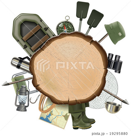 Vector Fishing Tackle with Wooden Board 19295880