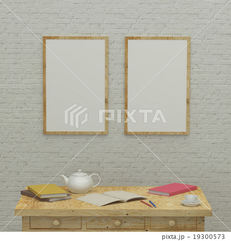 Working kids room interior with frames, books. 3d  19300573